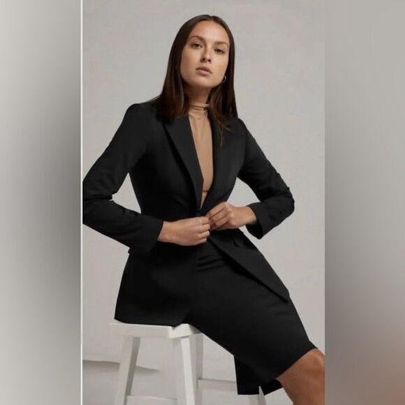 ZARA WOMAN BLACK SLIM CUT BLACK SKIRT SUIT SIZE 6 - Picture 1 of 9